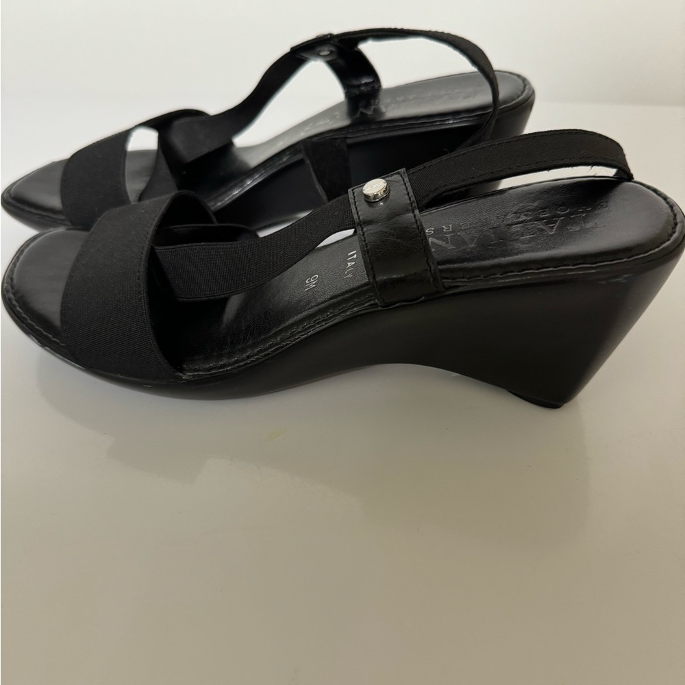 Italian Shoemaker Elastic Navy Blue Straps 3” Wedge Sandals Size 9M Women’s